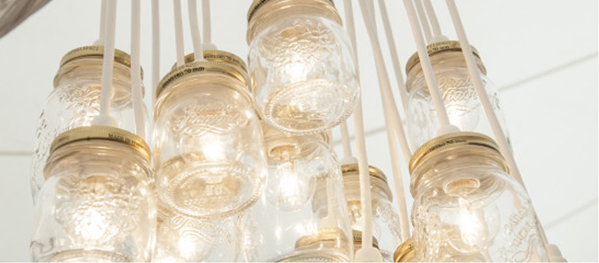 lampadario luci vasetti vetro